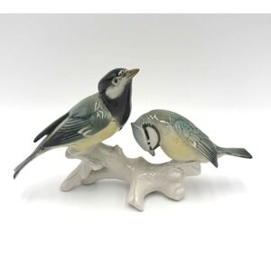 Karl Ens Germany Porcelain Figurines 4" Blue Tit Birds‎ on a Branch Vintage
